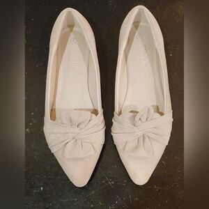 Pointed Knot Suede Ballet Flats in Light Beige